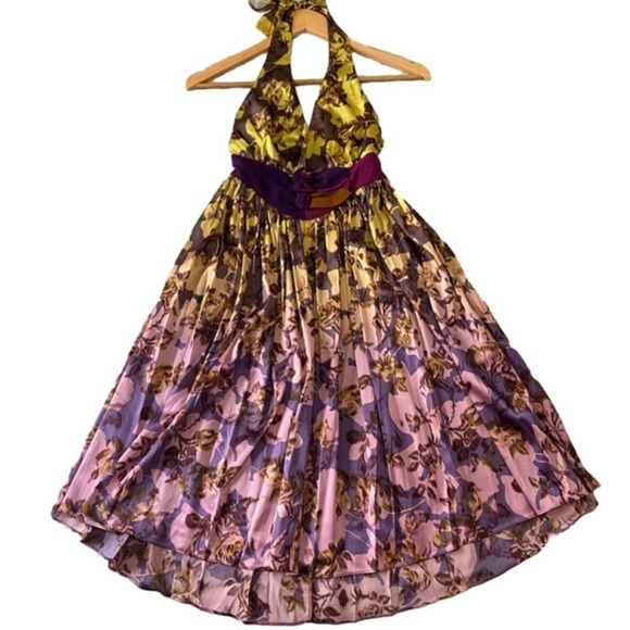 MARCIANO Silk dress halter neck woven open back summer festive pink yellow XS - Picture 4 of 12